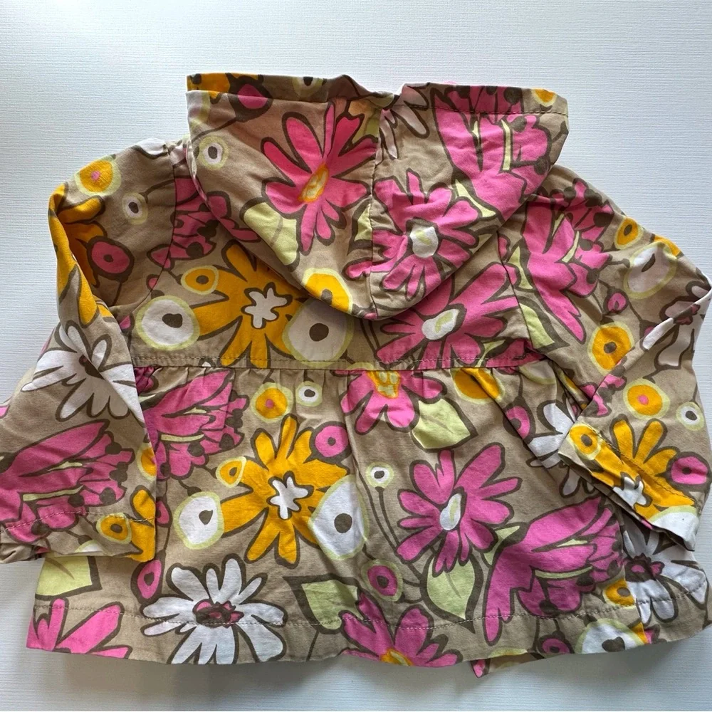 Oshkosh pink yellow floral print lined hooded button‎ jacket toddler girls 18 mo